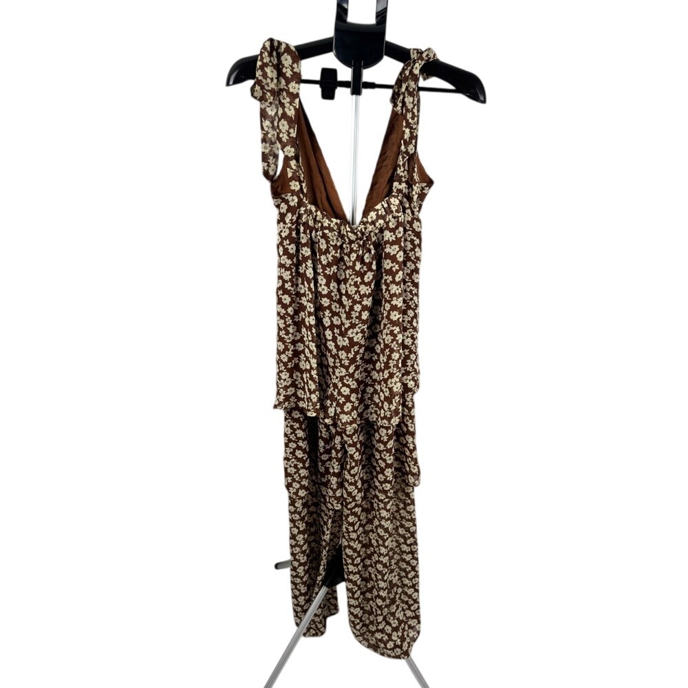 NWT Urban Outfitters Tie Straps Brown Floral Maxi Romper Boho Cottagecore XS - Picture 3 of 7